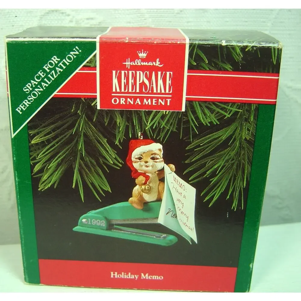 VINTAGE HALLMARK HOLIDAY MEMO ORNAMENT & MERRY MINIATURES SQUIRREL FIGURINE